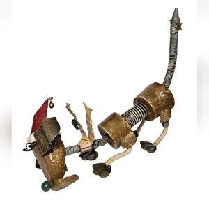 Springy Dog Christmas Santa Doggy Metal Art Jiggles Wags 14" Shelf Sitter Puppy